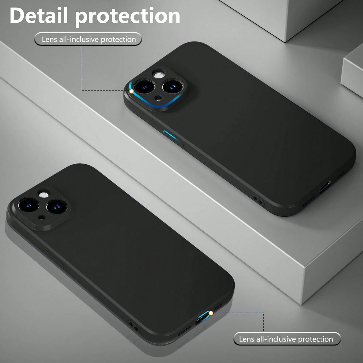 Solid Color Silicone Luxury Black Shockproof Solid Black Luxury Liquid Silicone 1pc Luxury Liquid Silicone Shockproof Phone Premium Case Compatible With IPhone 16, 14, 13, 12, 11, 15 Pro Max, Also Com