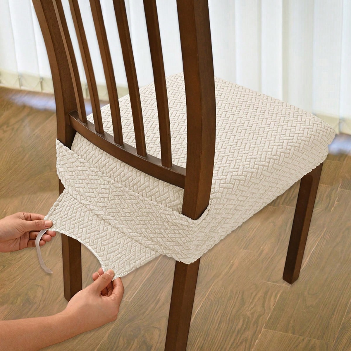 Solid Jacquard Stretch Dining Chair Covers With Elastic Straps| Universal Fit Decorative Seat Protector| Chair Covers Forros Para Sillas Cojines Para Sillas