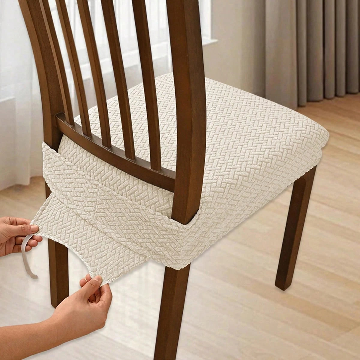 Solid Jacquard Stretch Dining Chair Covers With Elastic Straps| Universal Fit Decorative Seat Protector| Chair Covers Forros Para Sillas Cojines Para Sillas
