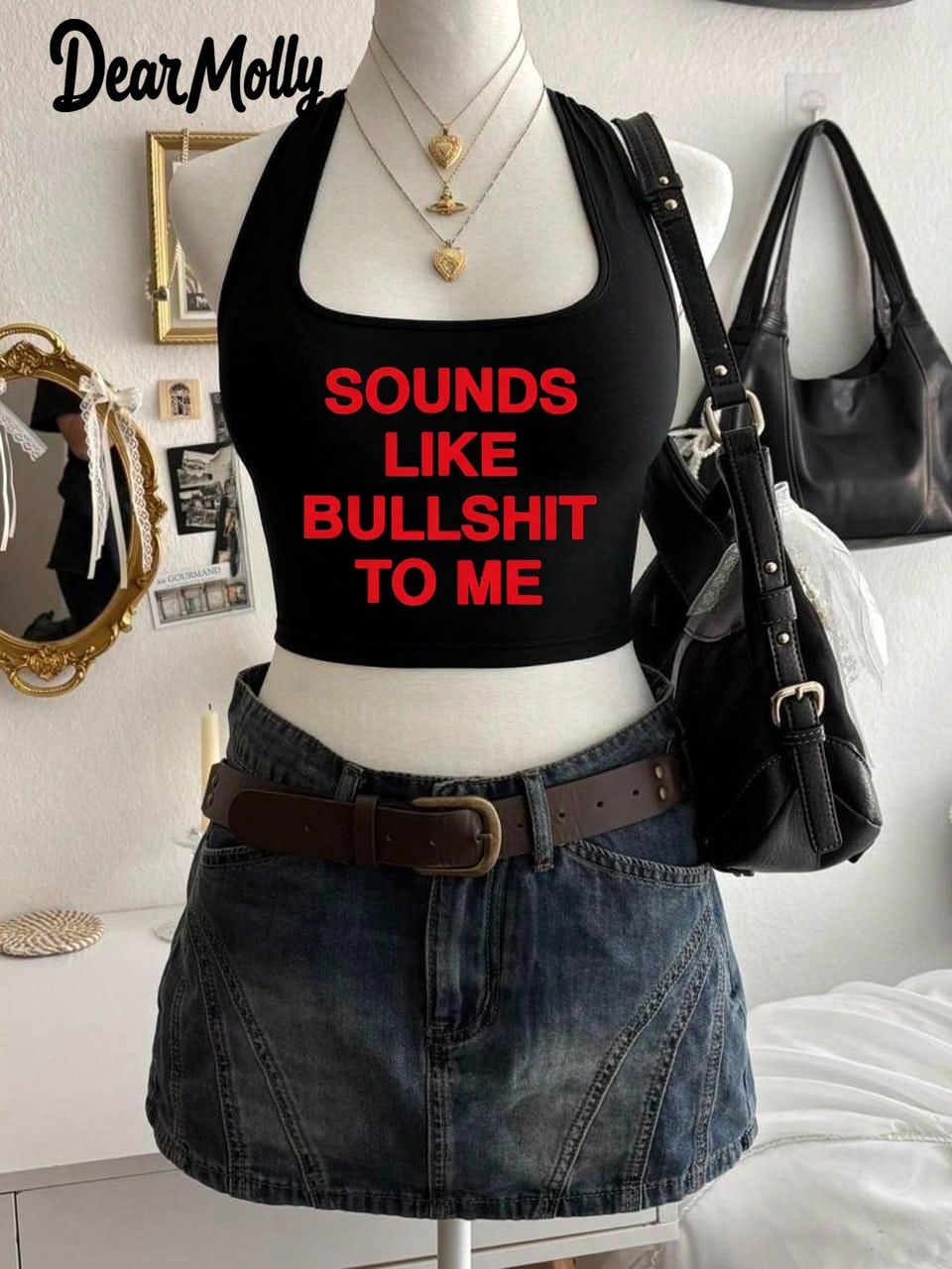 Sounds Like Me Letter Pattern Backless Halter Neck Sexy Tank Top For Women, Suitable For Daily Wear In Spring/Summer Casual Black