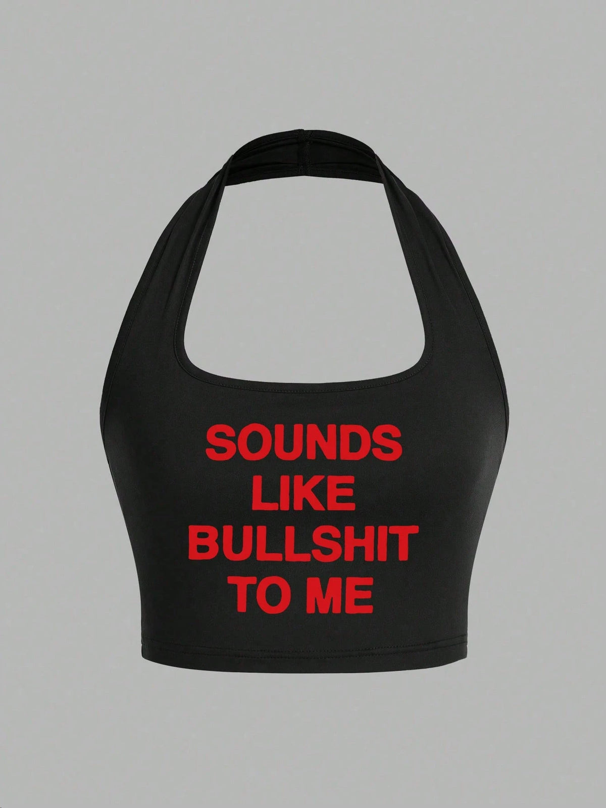 Sounds Like Me Letter Pattern Backless Halter Neck Sexy Tank Top For Women, Suitable For Daily Wear In Spring/Summer Casual Black