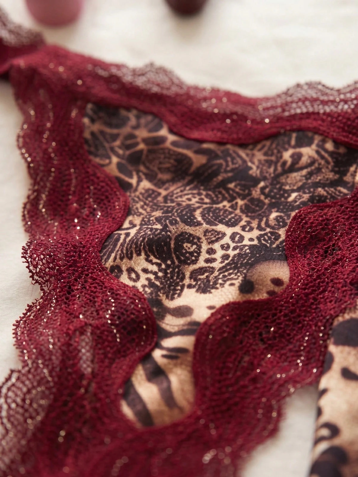 Spicy Aura 2pcs Lace Contrast Mesh Sexy Nightgown Set (Halter Neck + Sexy + Animal Print + Panty) Wedding Lingerie Set Dress Lingerie Babydoll Dress Boudoir Shooting Outfit Leopard Print Lingerie