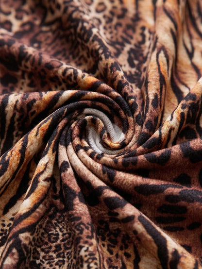 Spicy Aura 2pcs Lace Contrast Mesh Sexy Nightgown Set (Halter Neck + Sexy + Animal Print + Panty) Wedding Lingerie Set Dress Lingerie Babydoll Dress Boudoir Shooting Outfit Leopard Print Lingerie