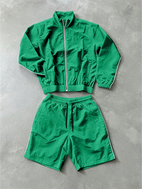 Sport MetroGents Men's Zip-Up Long Sleeve Jacket And Drawstring Waist Shorts Sports Set