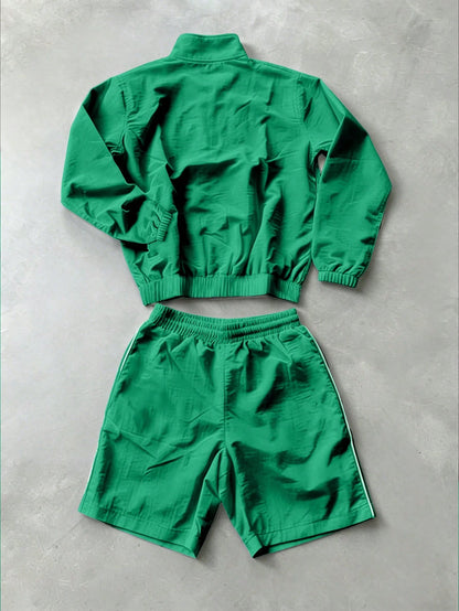 Sport MetroGents Men's Zip-Up Long Sleeve Jacket And Drawstring Waist Shorts Sports Set