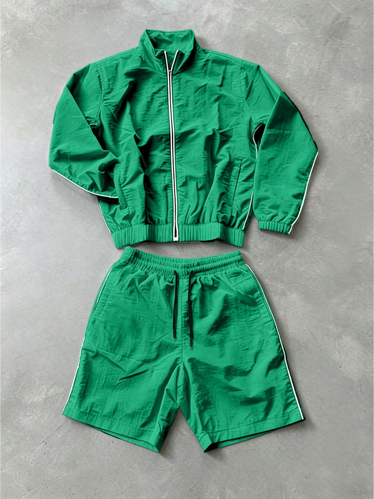 Sport MetroGents Men's Zip-Up Long Sleeve Jacket And Drawstring Waist Shorts Sports Set
