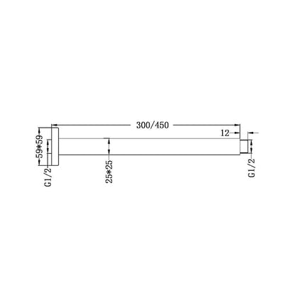 Square Ceiling Arm 300mm Brushed Gold Showers Nero
