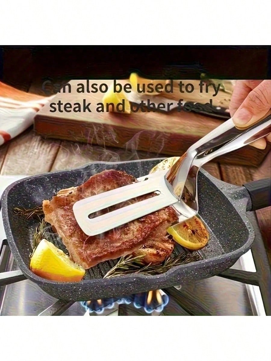 Stainless Steel Double Spatula Tong, Multipurpose Kitchen Food Clip For Steak,Fried Fish,Pancake,Burger,Heat Resistant Grill Turner Clamp,Space Saving Home Cooking Gadget Gift