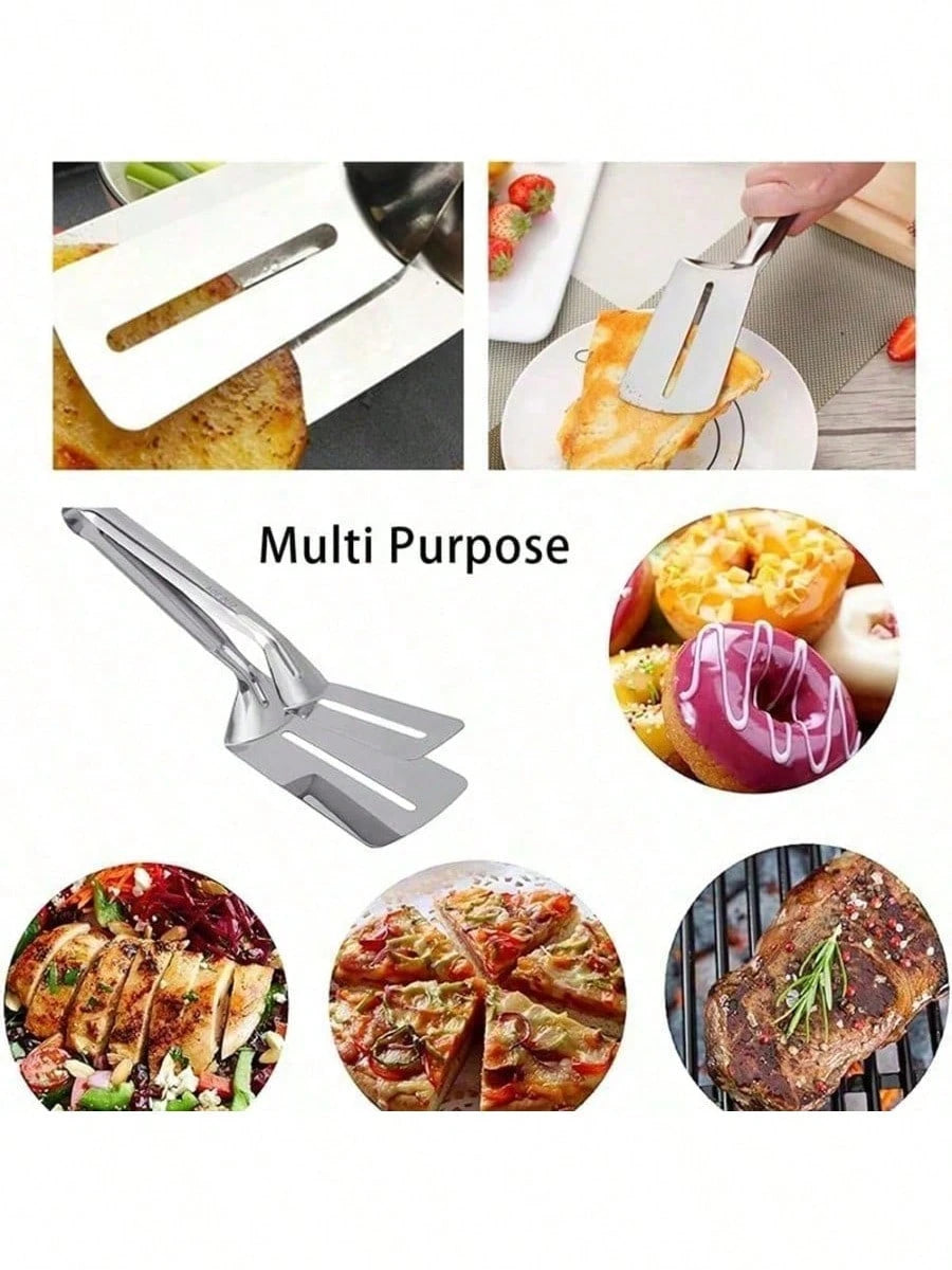 Stainless Steel Double Spatula Tong, Multipurpose Kitchen Food Clip For Steak,Fried Fish,Pancake,Burger,Heat Resistant Grill Turner Clamp,Space Saving Home Cooking Gadget Gift