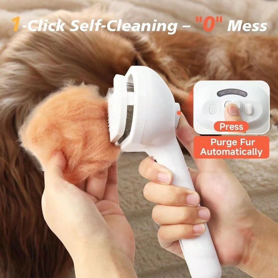 Steam Dog Brush For Shedding & Grooming- Self-Cleaning Deshedding Brush With Spritz Function, Pet Spray Hair Removal Comb| Defurring Tool For Long And Short Haired Dogs Cats (White)
