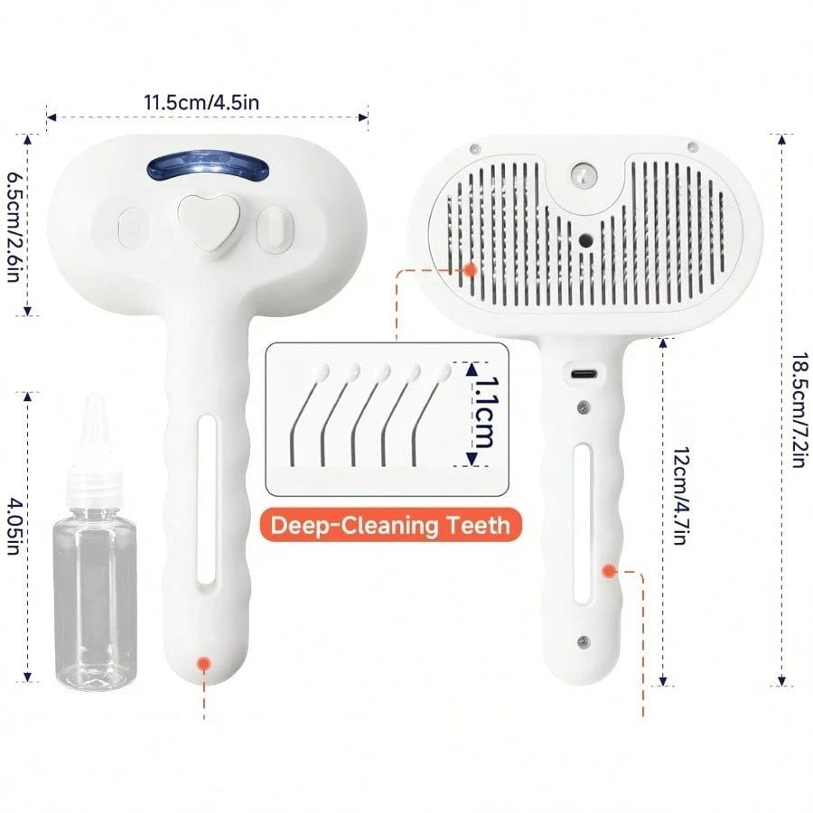 Steam Dog Brush For Shedding & Grooming- Self-Cleaning Deshedding Brush With Spritz Function, Pet Spray Hair Removal Comb| Defurring Tool For Long And Short Haired Dogs Cats (White)