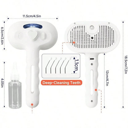Steam Dog Brush For Shedding & Grooming- Self-Cleaning Deshedding Brush With Spritz Function, Pet Spray Hair Removal Comb| Defurring Tool For Long And Short Haired Dogs Cats (White)