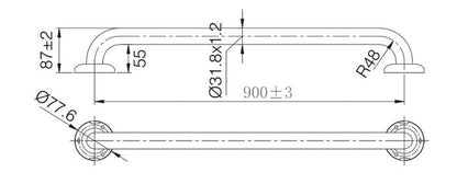Straight Grab/ Shower Rail 900mm TPGRAB90 Accessories ECT