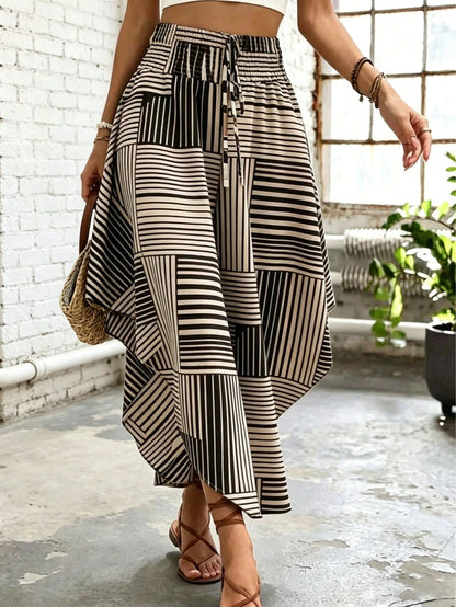 Striped Contrast Color Waist Band Women's Skirt