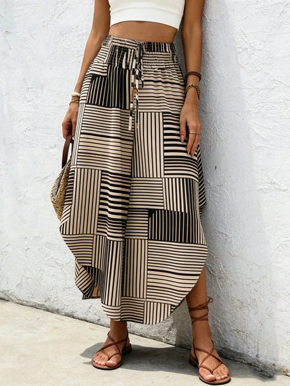 Striped Contrast Color Waist Band Women's Skirt