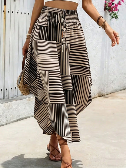 Striped Contrast Color Waist Band Women's Skirt