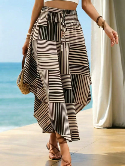 Striped Contrast Color Waist Band Women's Skirt