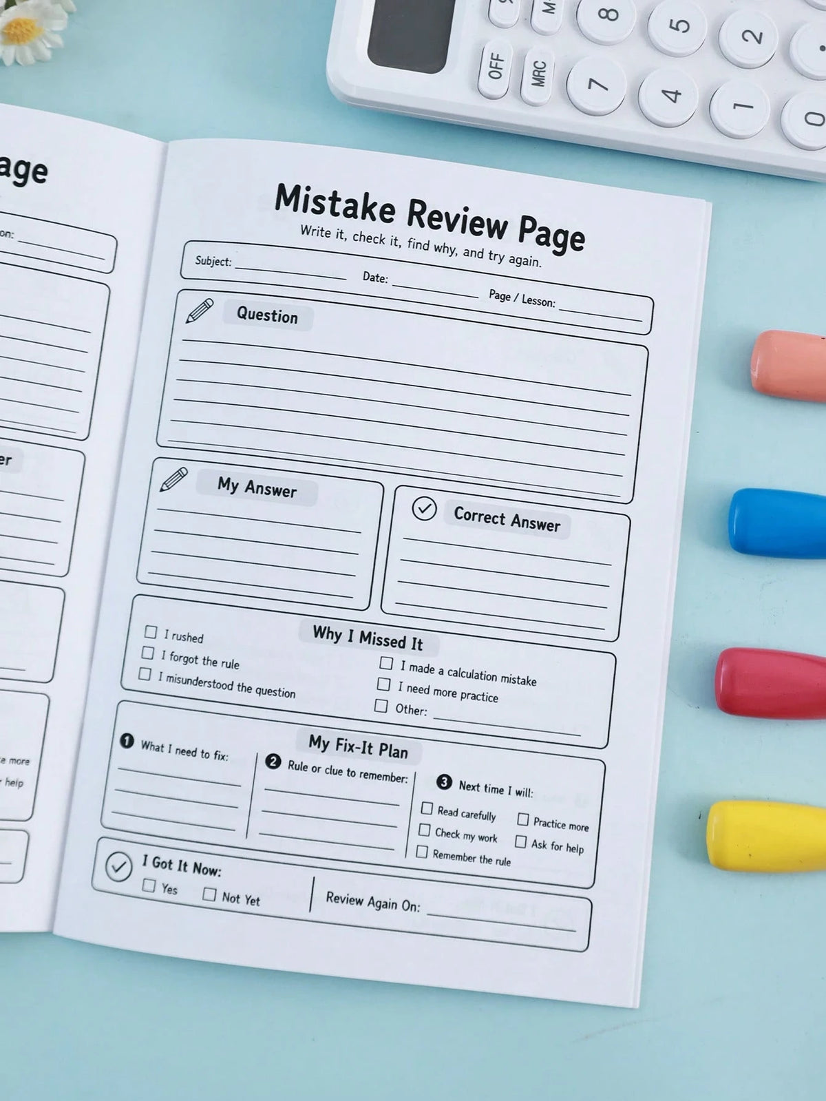 Student Error Notebook Math Mistake Summary Review Record Book Children's Homework Error Analysis Correction Tracking Workbook Back To School Learning Supplies Holiday Study Gift