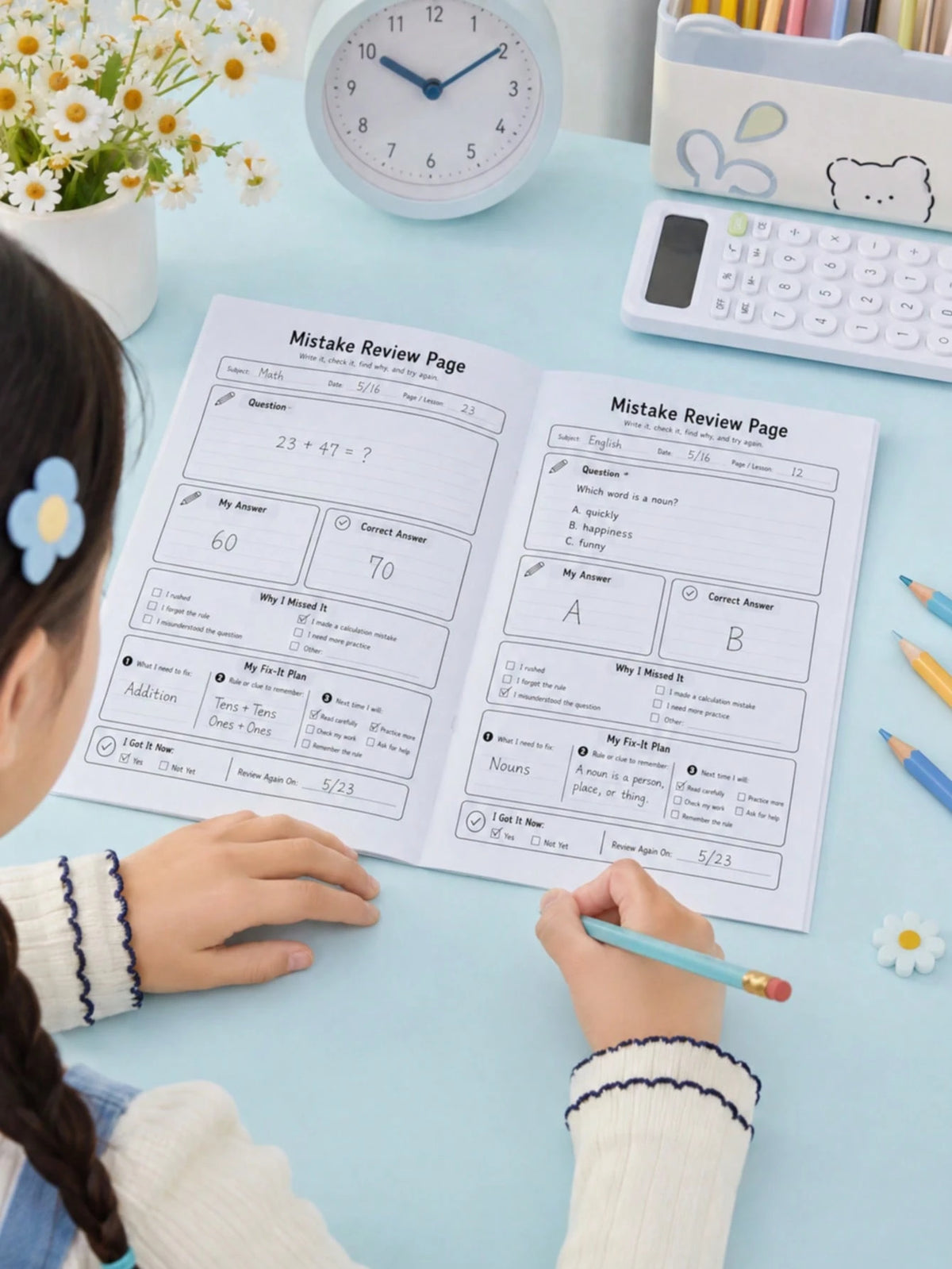 Student Error Notebook Math Mistake Summary Review Record Book Children's Homework Error Analysis Correction Tracking Workbook Back To School Learning Supplies Holiday Study Gift