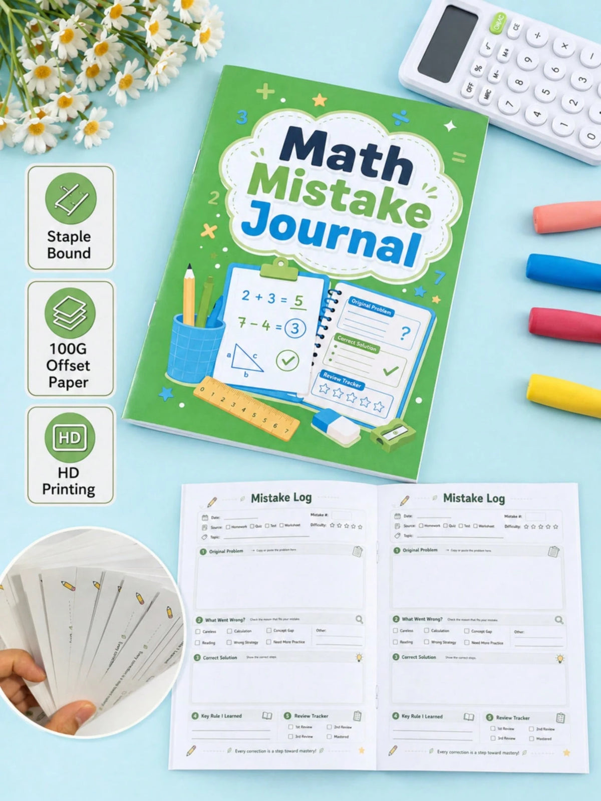 Student Error Notebook Math Mistake Summary Review Record Book Children's Homework Error Analysis Correction Tracking Workbook Back To School Learning Supplies Holiday Study Gift