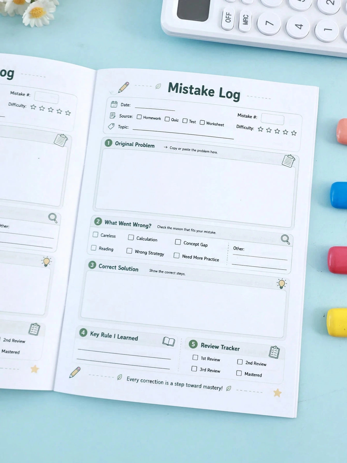 Student Error Notebook Math Mistake Summary Review Record Book Children's Homework Error Analysis Correction Tracking Workbook Back To School Learning Supplies Holiday Study Gift