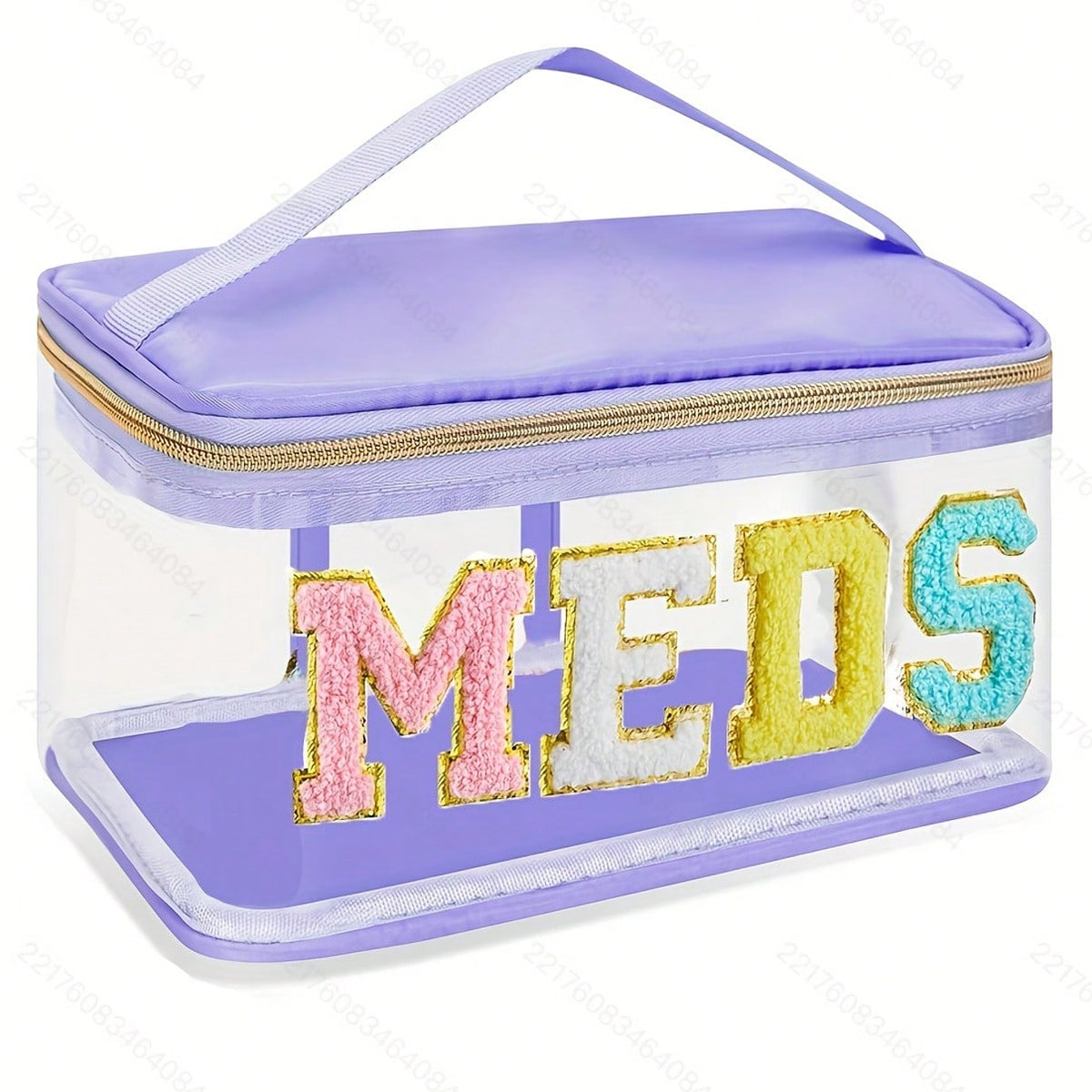 Stylish Black Chenille Letter Patch MEDS Bag- Transparent Travel Medicine Organizer Bag With Handle, Waterproof Nylon Portable Medicine And Toiletries Storage Bag, Suitable For Patients And Nurses.
