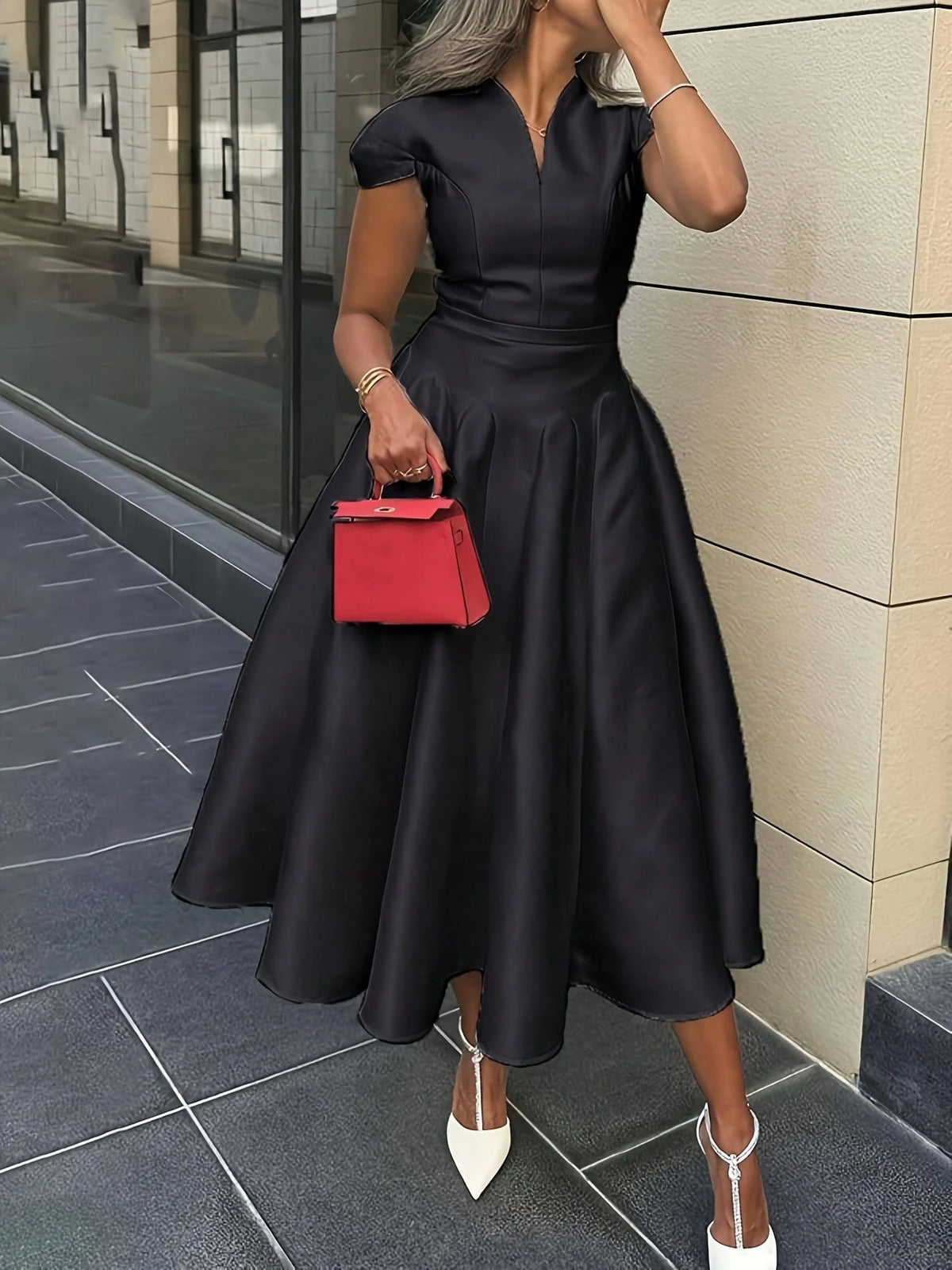Summer Dresses For Womenvestidos Elegantes De MujerSolid Color Short Sleeves V-Neck Midi DressesLoose And Comfortabledresses For Womendresses For Wom