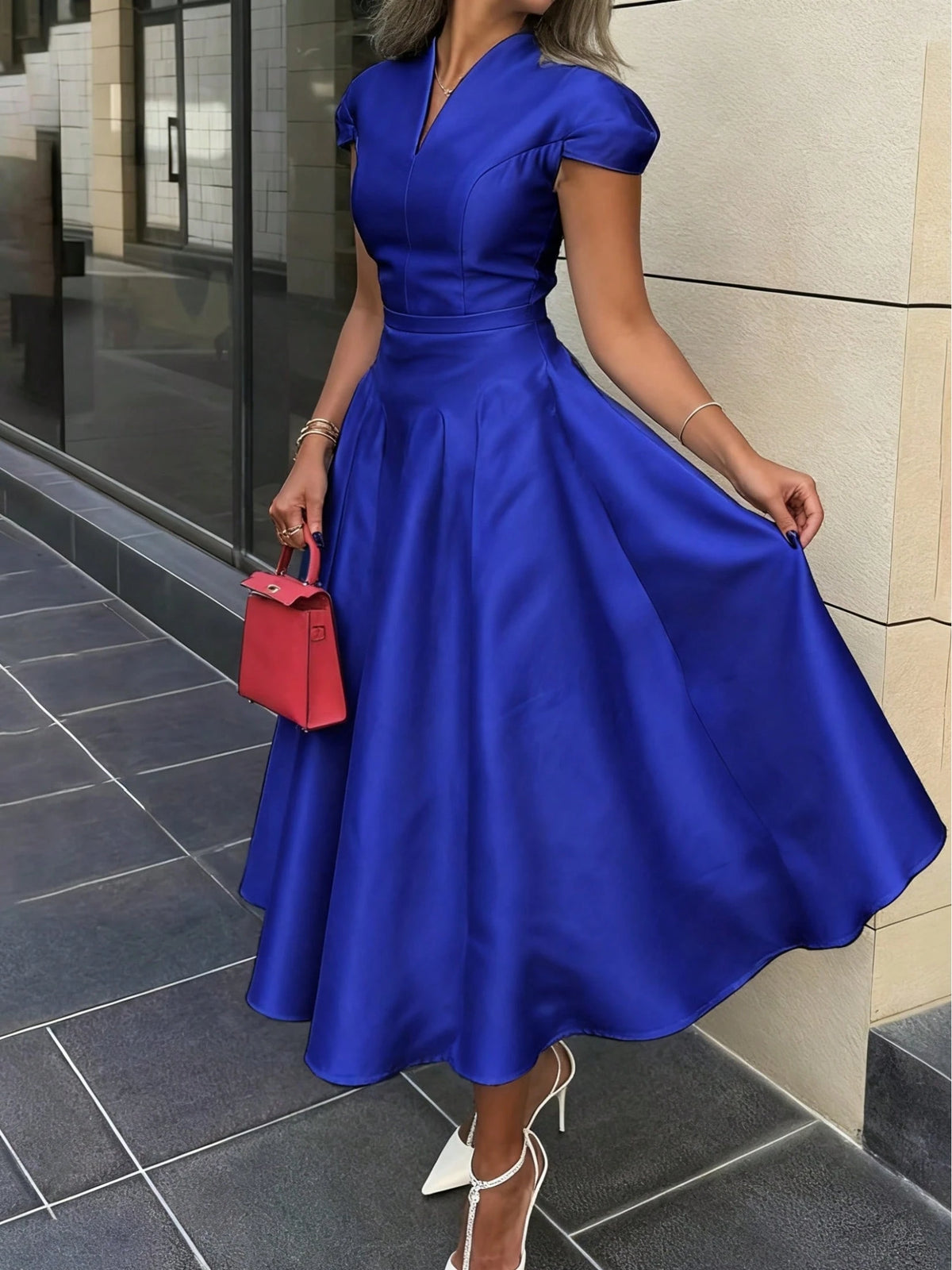 Summer Dresses For Womenvestidos Elegantes De MujerSolid Color Short Sleeves V-Neck Midi DressesLoose And Comfortabledresses For Womendresses For Wom