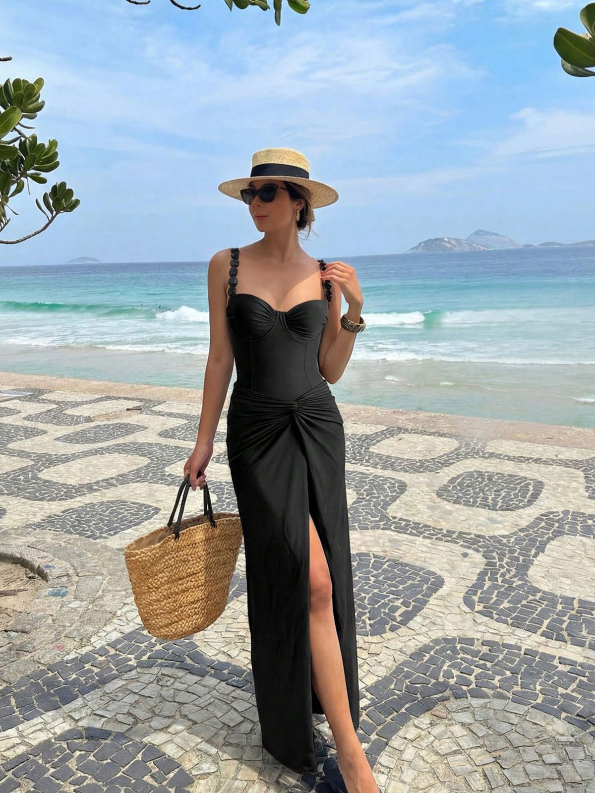 Summer Women's Sexy Solid Color One-Piece Swimsuit Decorated With Stone Beads, Fashionable And Elegant Casual Swimsuit Set For Beach Vacation Party