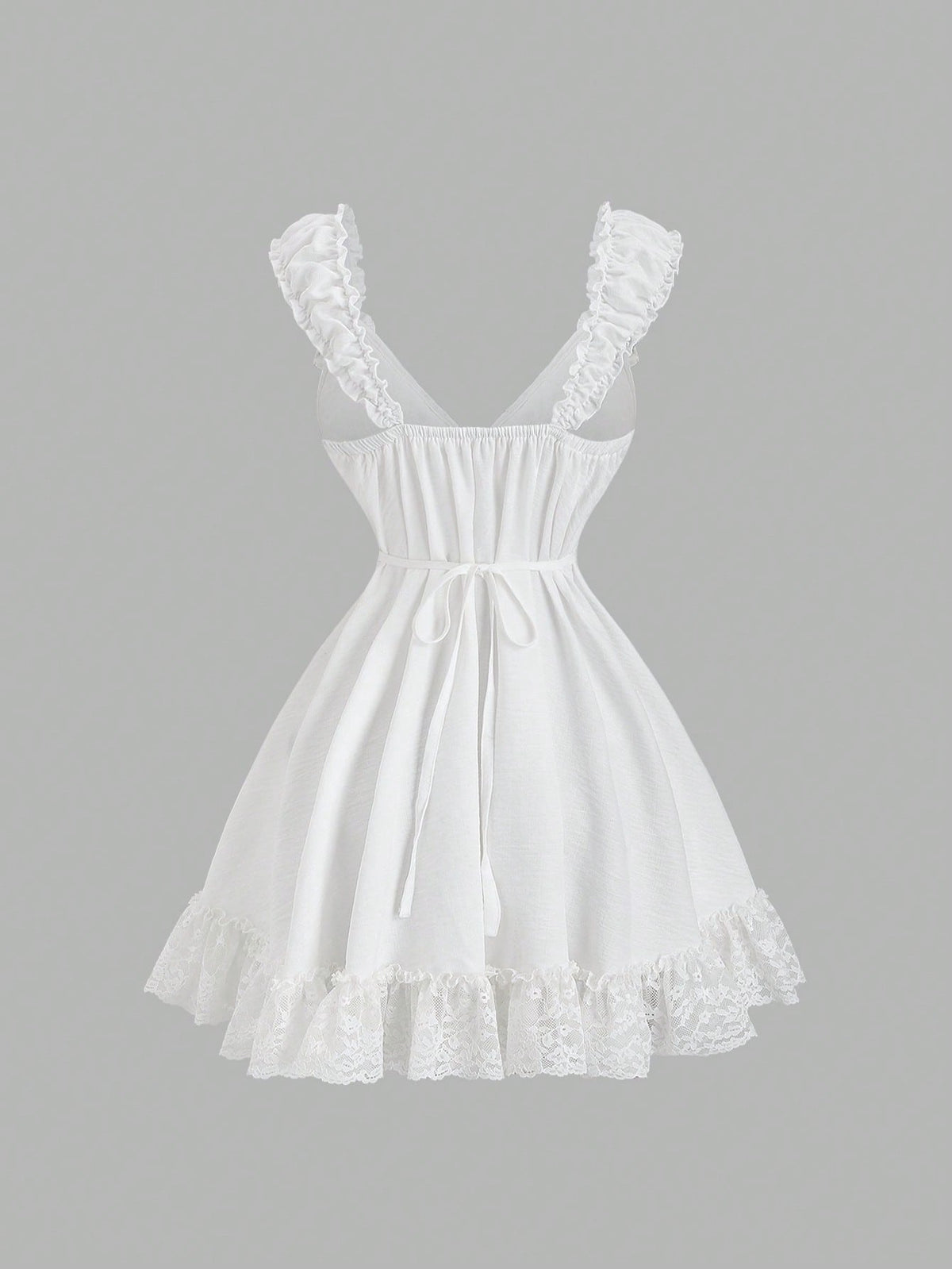 Sunnyshic Bow Tie & Lace Trim Patchwork Mini White Dress White Sundresses For Women Pin For Dress High Quality Dress Lily Dress Retro Dresses For Woman