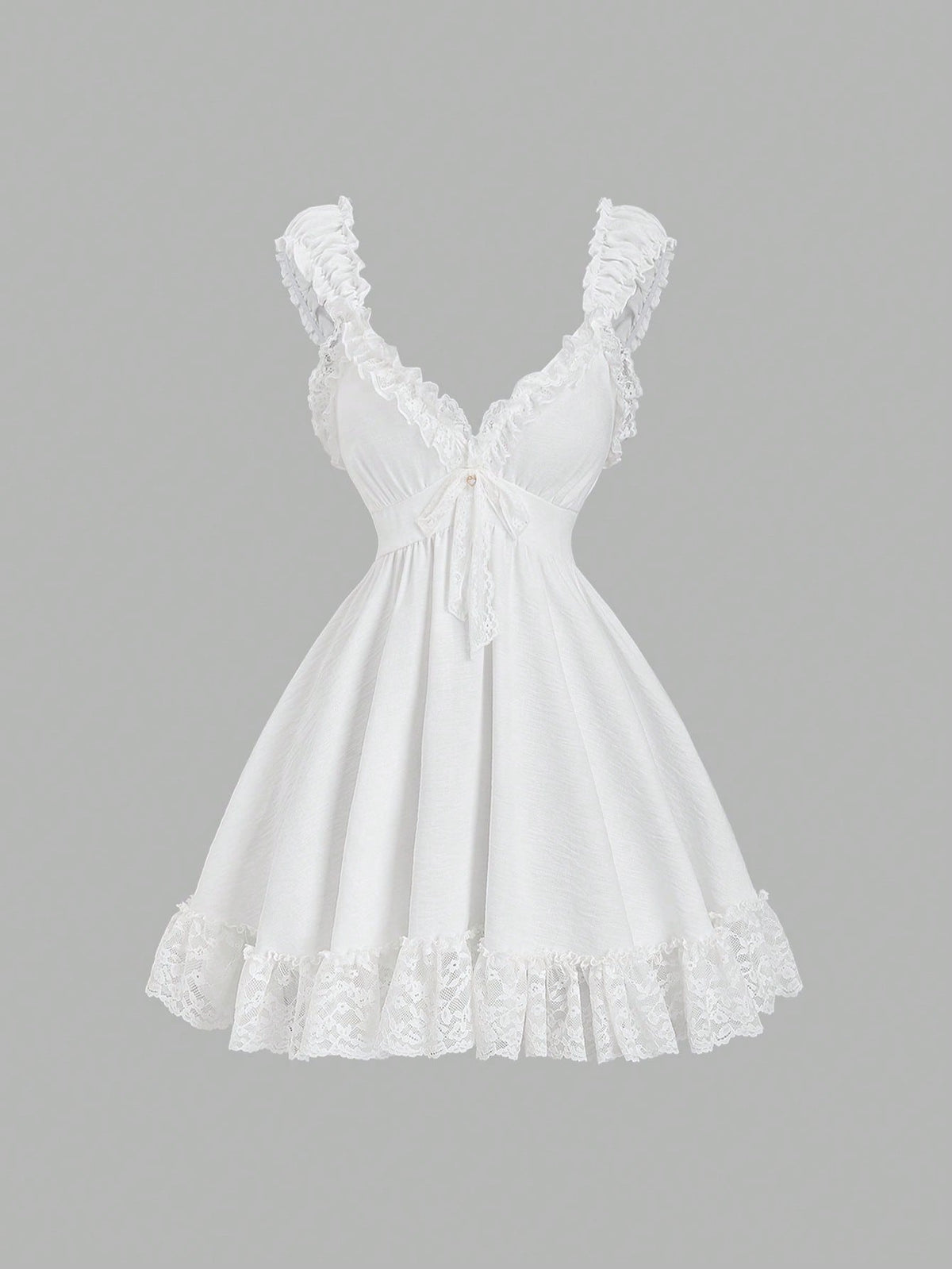 Sunnyshic Bow Tie & Lace Trim Patchwork Mini White Dress White Sundresses For Women Pin For Dress High Quality Dress Lily Dress Retro Dresses For Woman