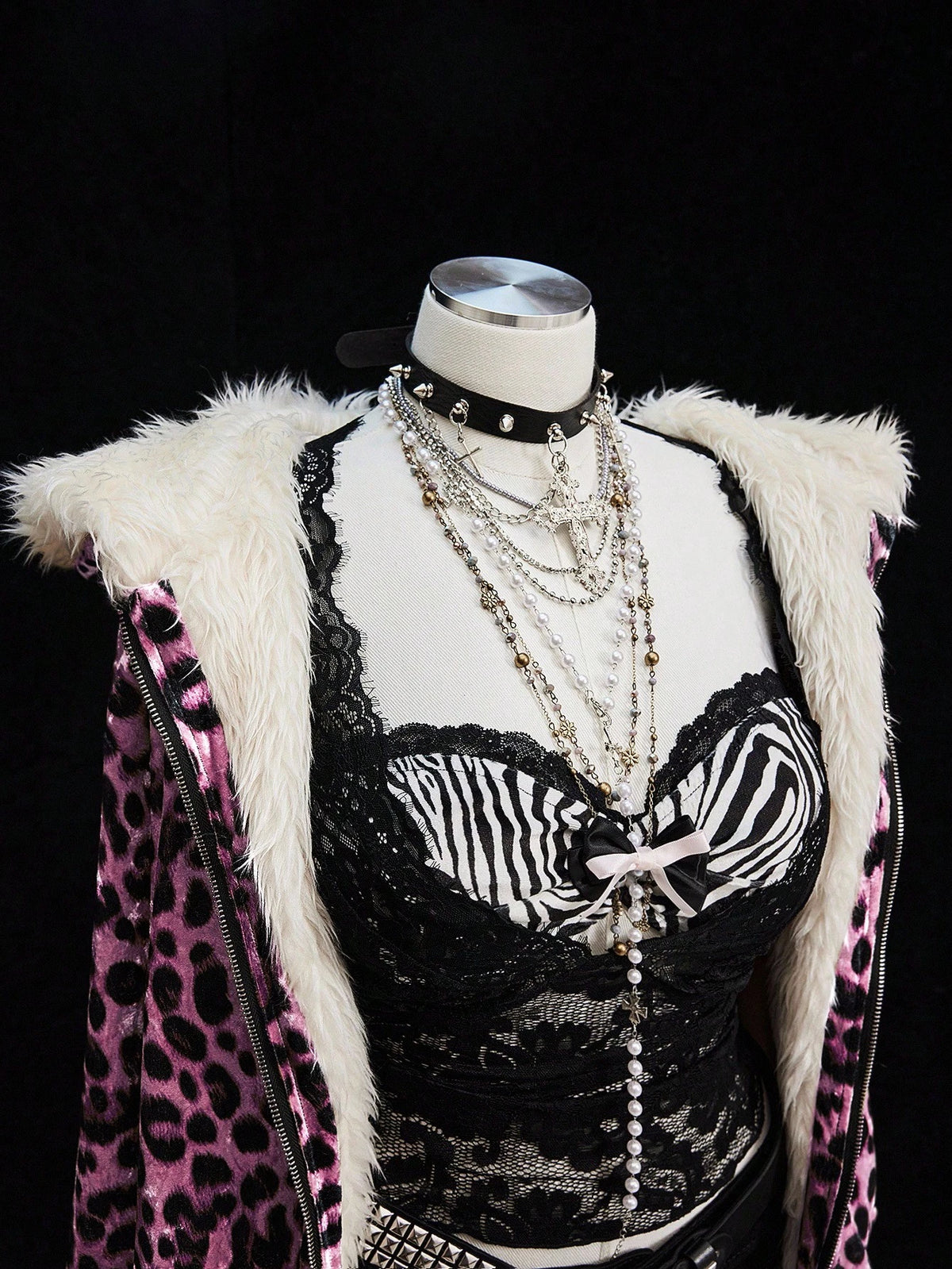 Sunspun Fashionable Leopard Print Velvet Hooded Faux Fur Lined Zip-Up Jacket Fall Winter
