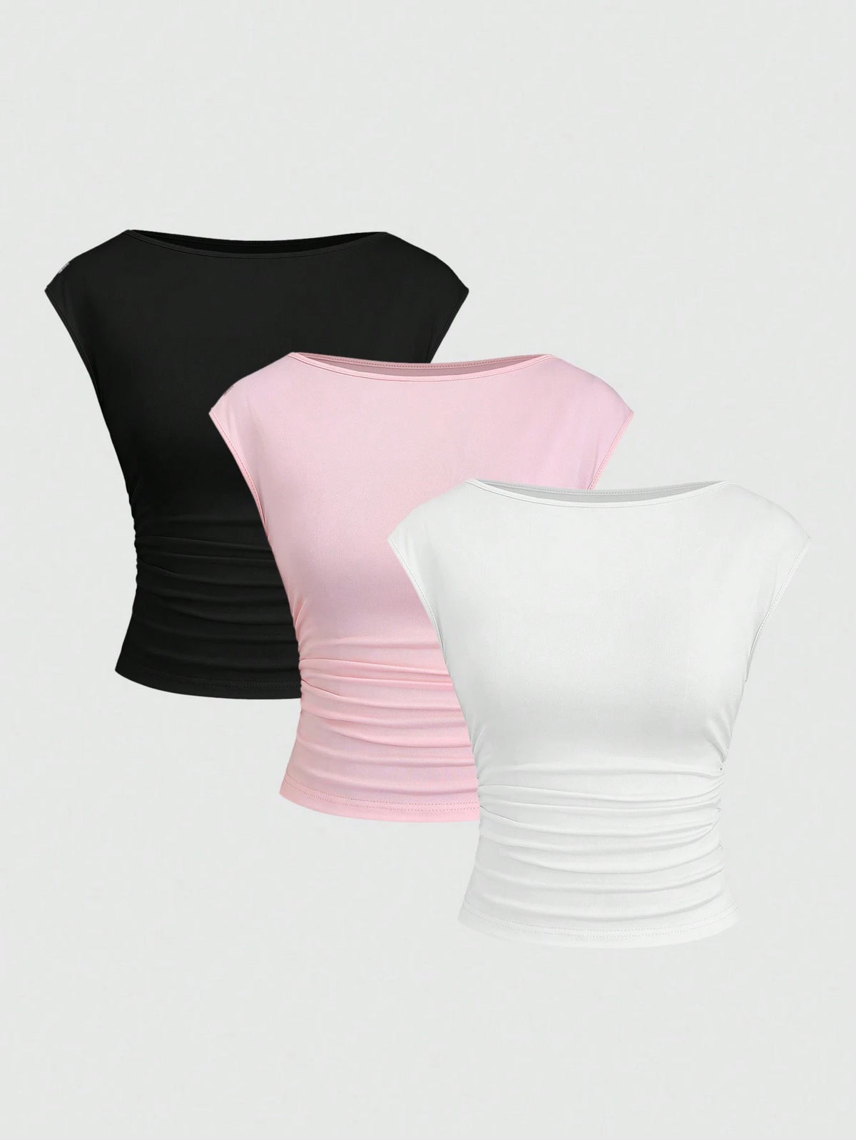 Sweetra 3-Piece Set Women Sexy Hollow-Out Backless Breathable & Sweat-Absorbent Fitted Short Sleeve T-Shirt