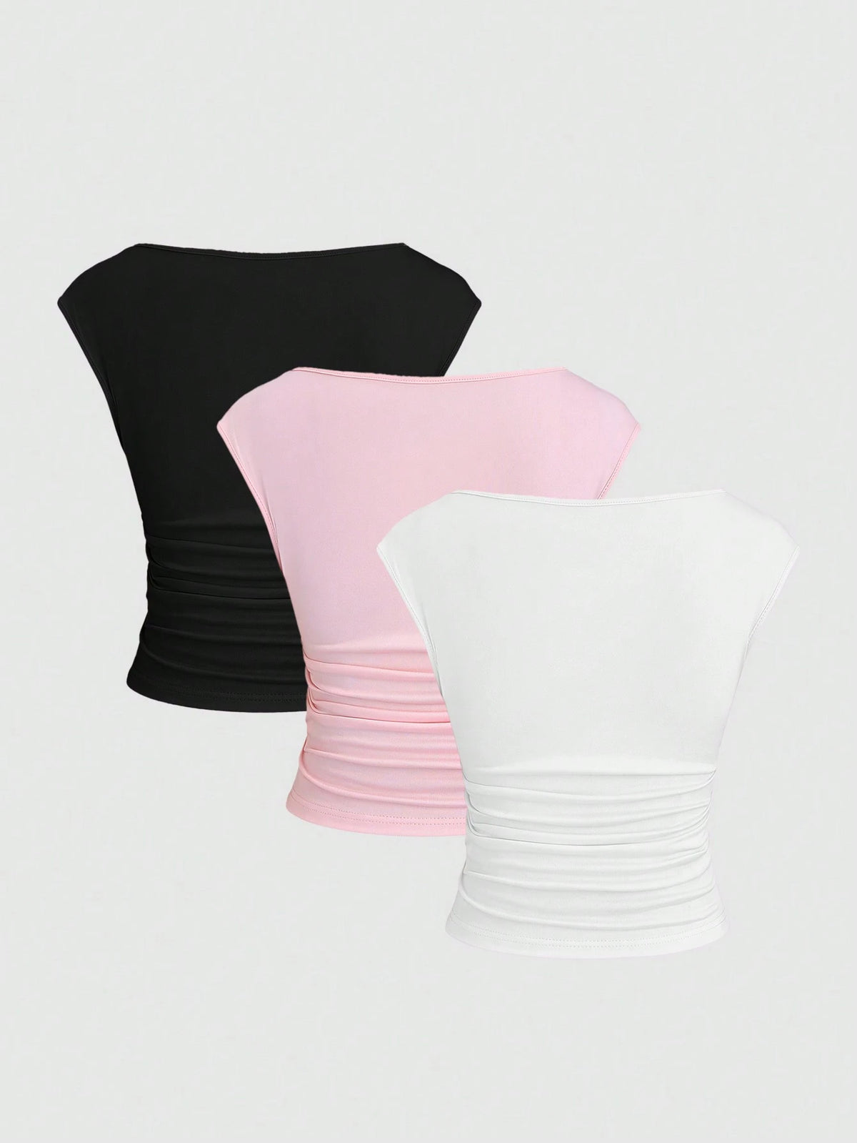 Sweetra 3-Piece Set Women Sexy Hollow-Out Backless Breathable & Sweat-Absorbent Fitted Short Sleeve T-Shirt