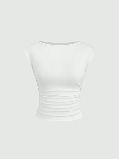 Sweetra 3-Piece Set Women Sexy Hollow-Out Backless Breathable & Sweat-Absorbent Fitted Short Sleeve T-Shirt