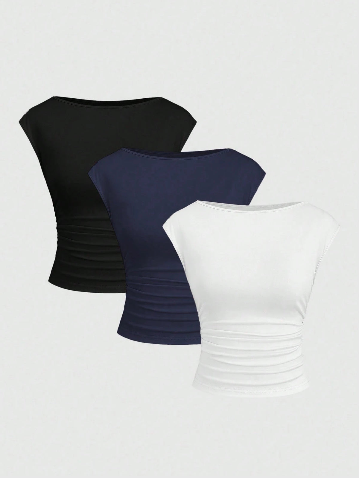 Sweetra 3-Piece Set Women Sexy Hollow-Out Backless Breathable & Sweat-Absorbent Fitted Short Sleeve T-Shirt