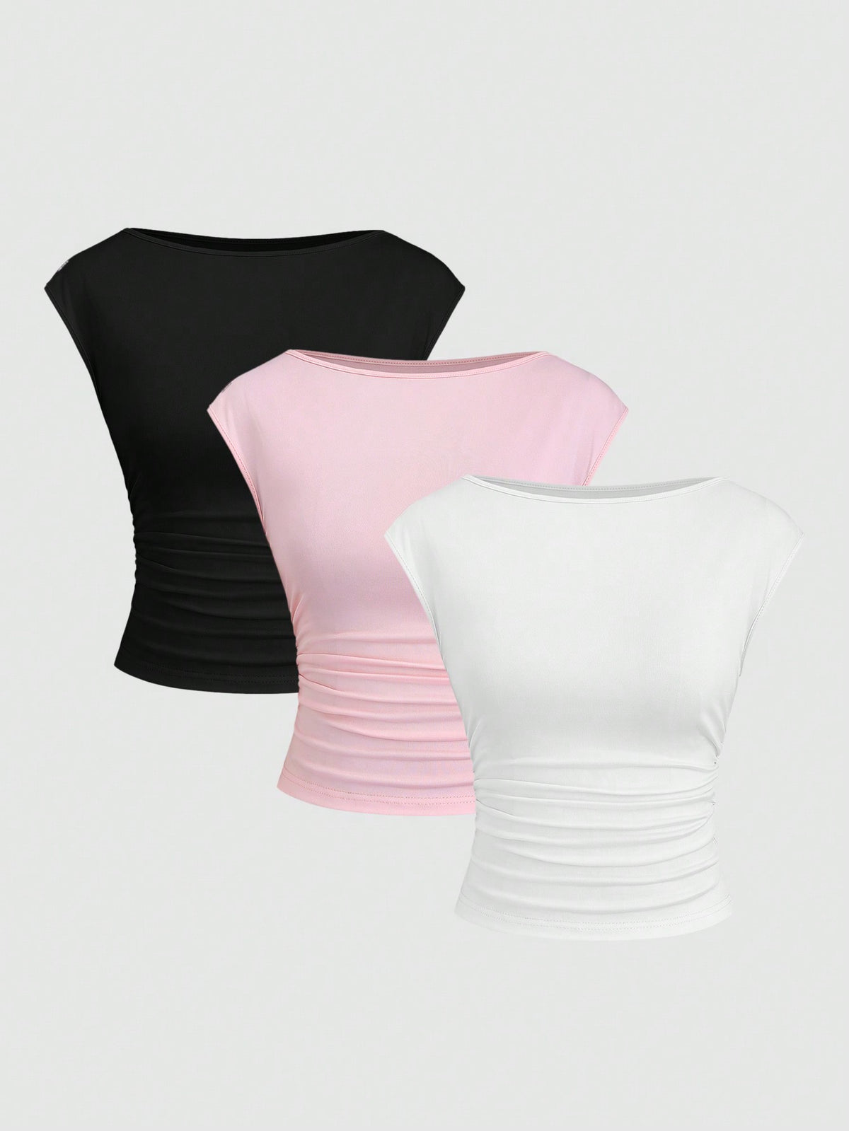 Sweetra 3-Piece Set Women Sexy Hollow-Out Backless Breathable & Sweat-Absorbent Fitted Short Sleeve T-Shirt