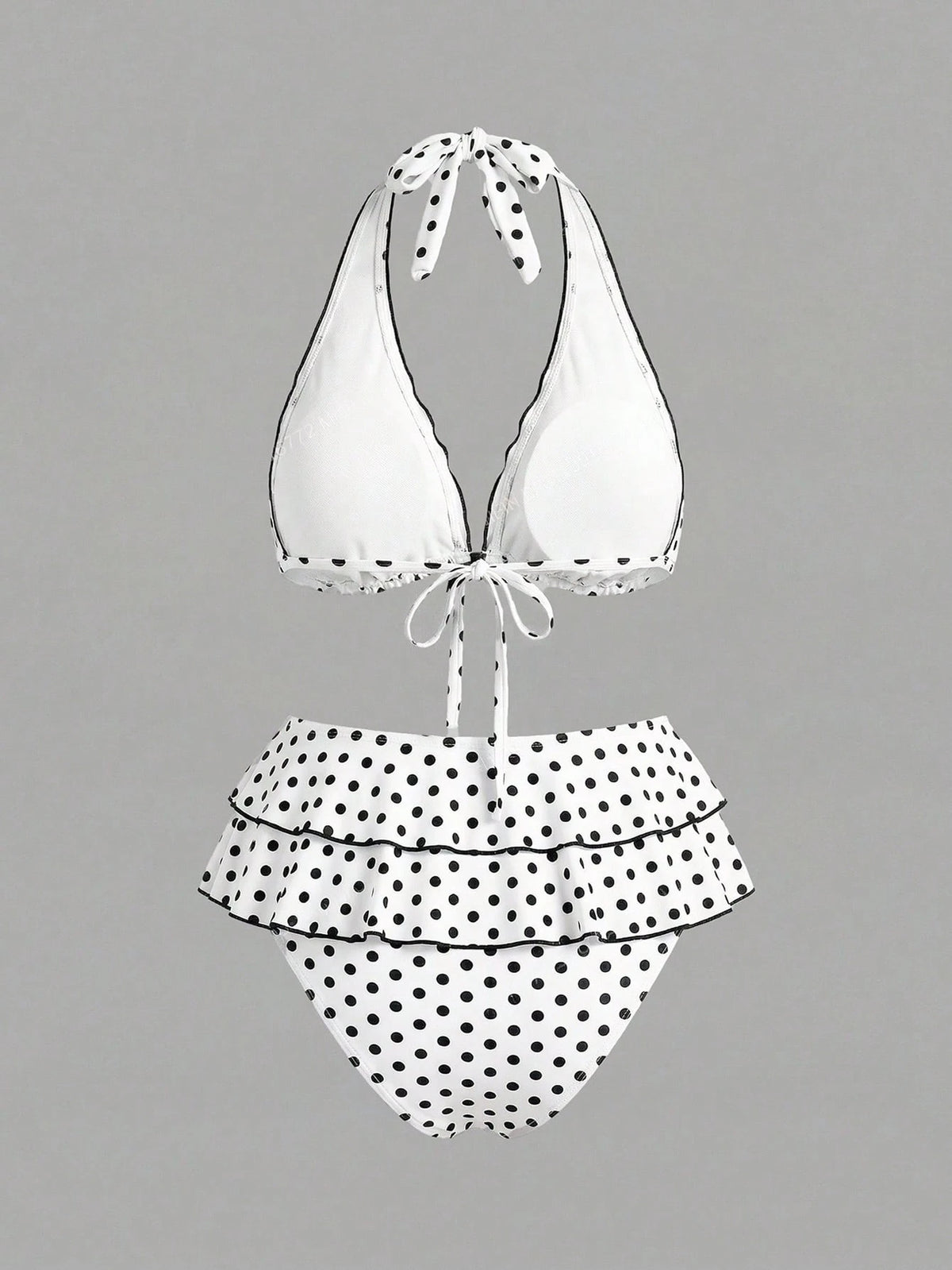 Sweetra CURVE Plus Size Women 2pcs Black Polka Dot Print Halter Tie Sexy Beach Vacation Bikini Swimsuit