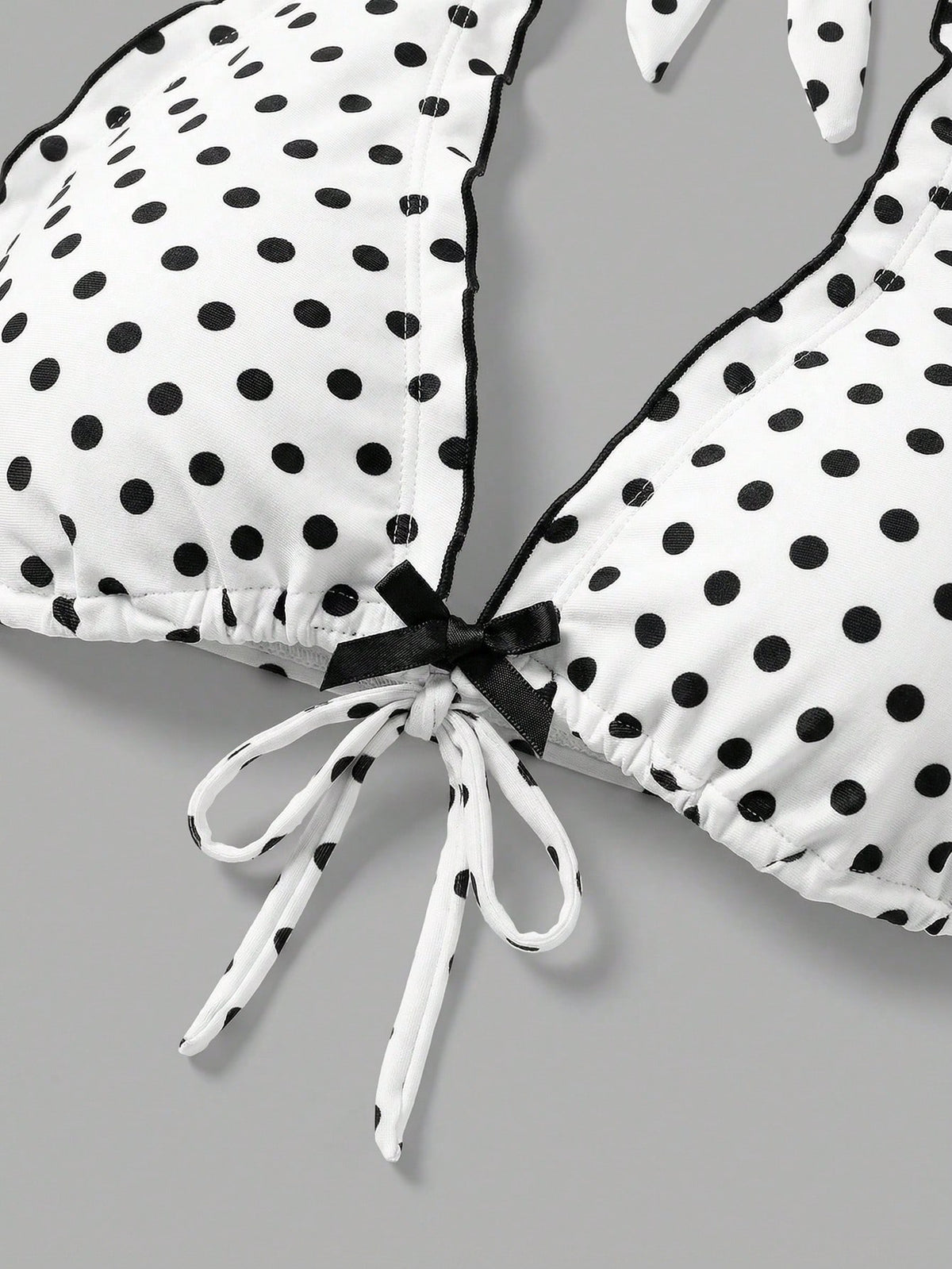 Sweetra CURVE Plus Size Women 2pcs Black Polka Dot Print Halter Tie Sexy Beach Vacation Bikini Swimsuit