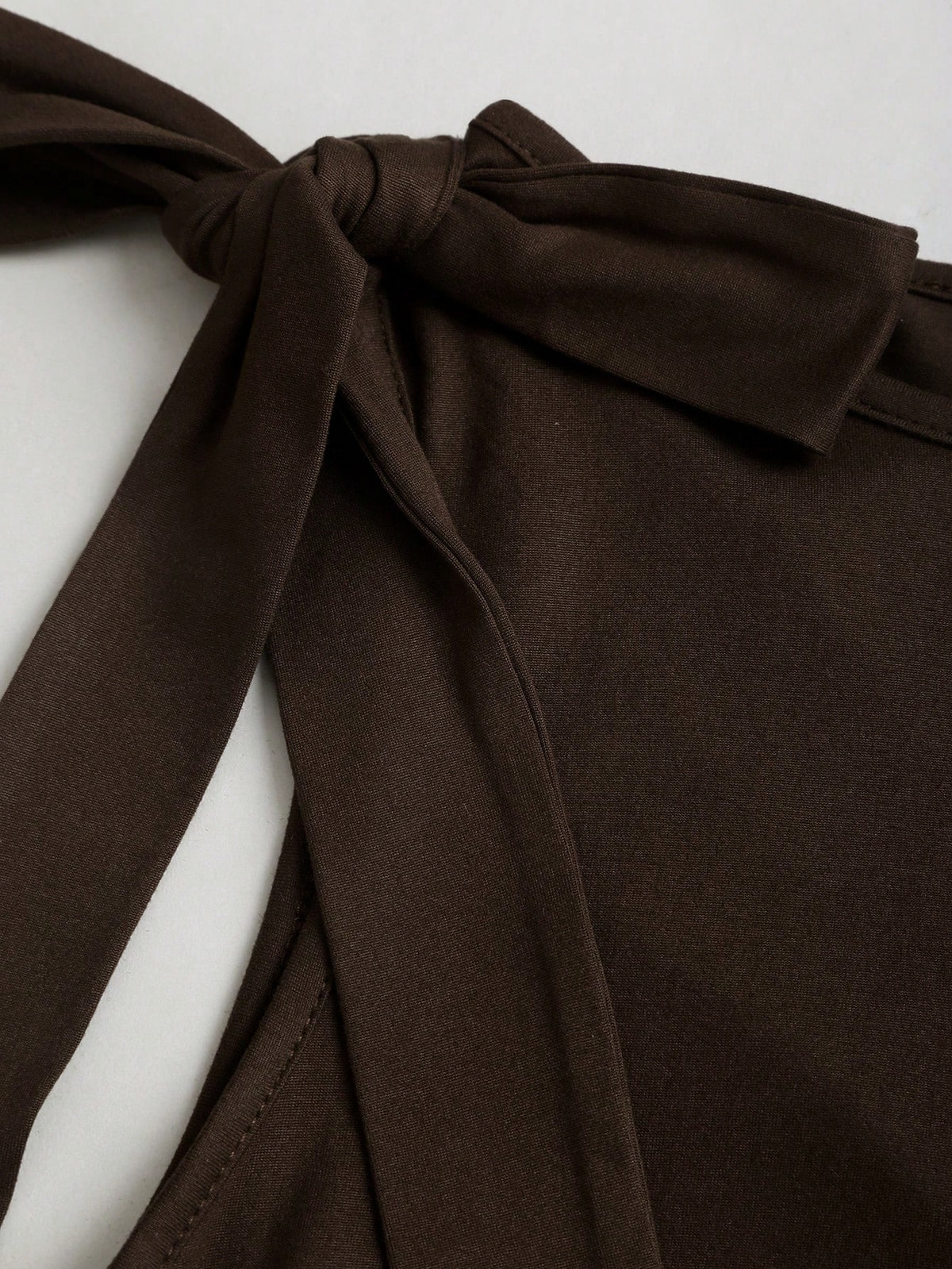 Sweetra Elegant,Dark Brown Summer Camisole Top For Dinner Date,Vintage Sleeveless Round Neck Bow Tie Waist Ruched Asymmetric Hem Socialite Minimalist Top
