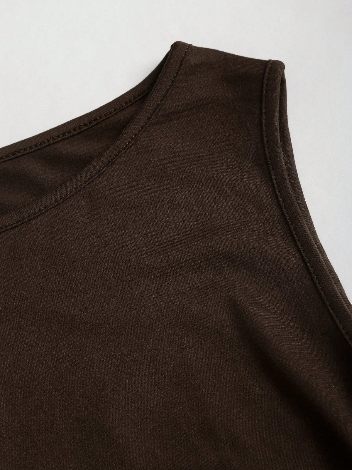 Sweetra Elegant,Dark Brown Summer Camisole Top For Dinner Date,Vintage Sleeveless Round Neck Bow Tie Waist Ruched Asymmetric Hem Socialite Minimalist Top