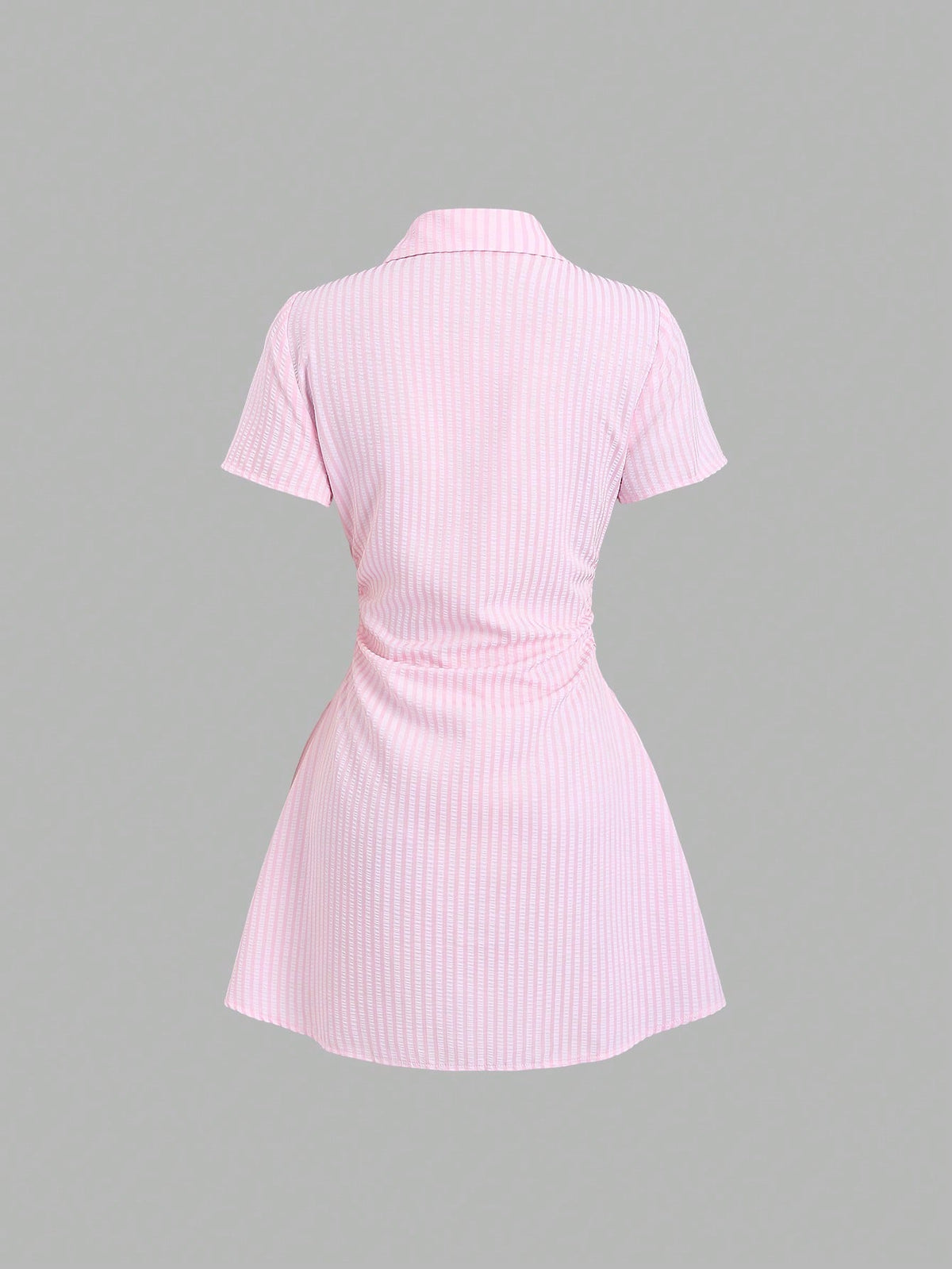 Sweetra Sweet & Fresh Pink Short Sleeve Shirt Dress, Slimming Waist Design, Elegant Lady Shirtdress, Summer New Arrival