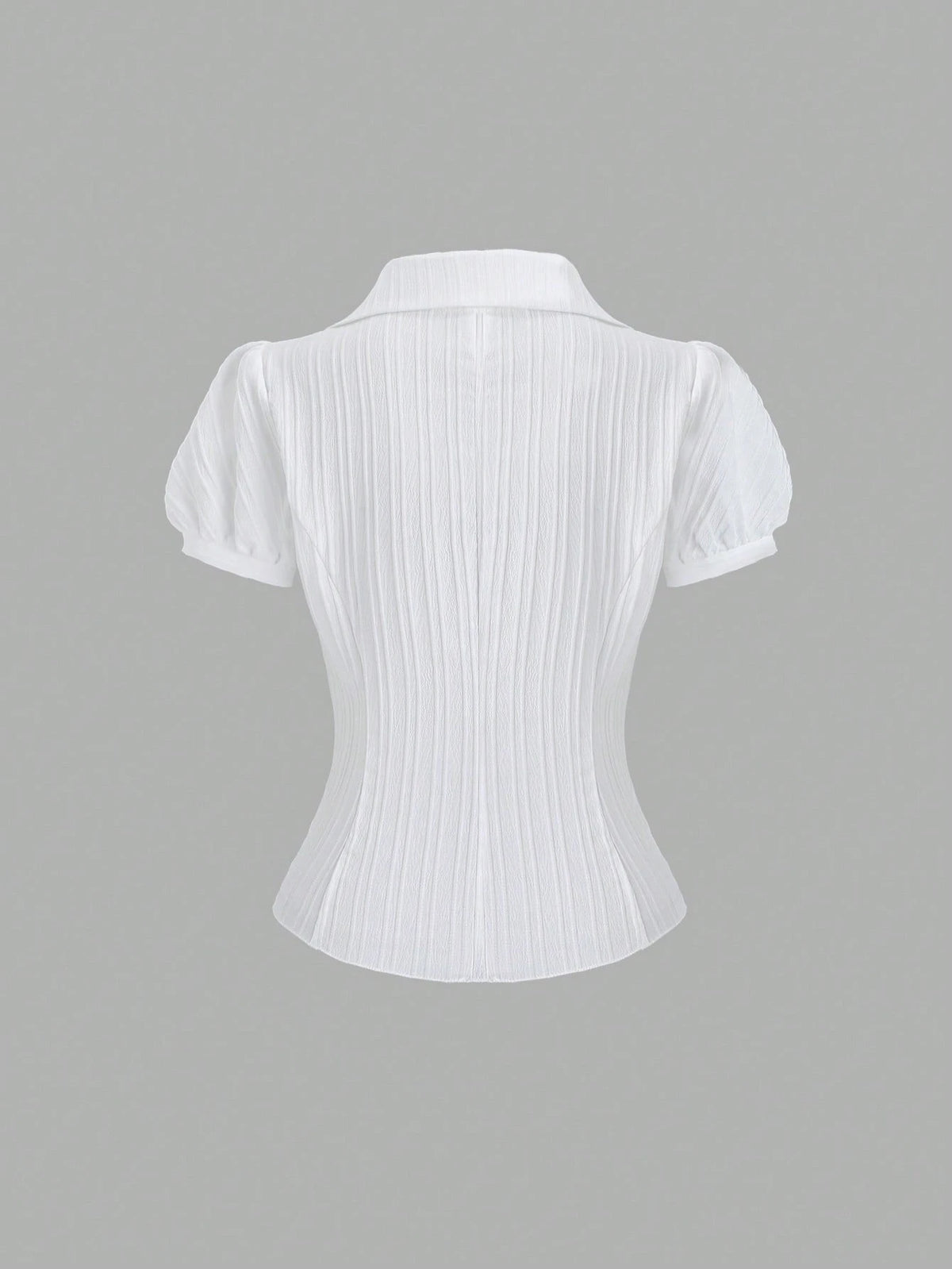 Sweetra Women's Elegant V-Neck Single-Breasted White Striped Short Sleeve Blouse, Spring/Summer
