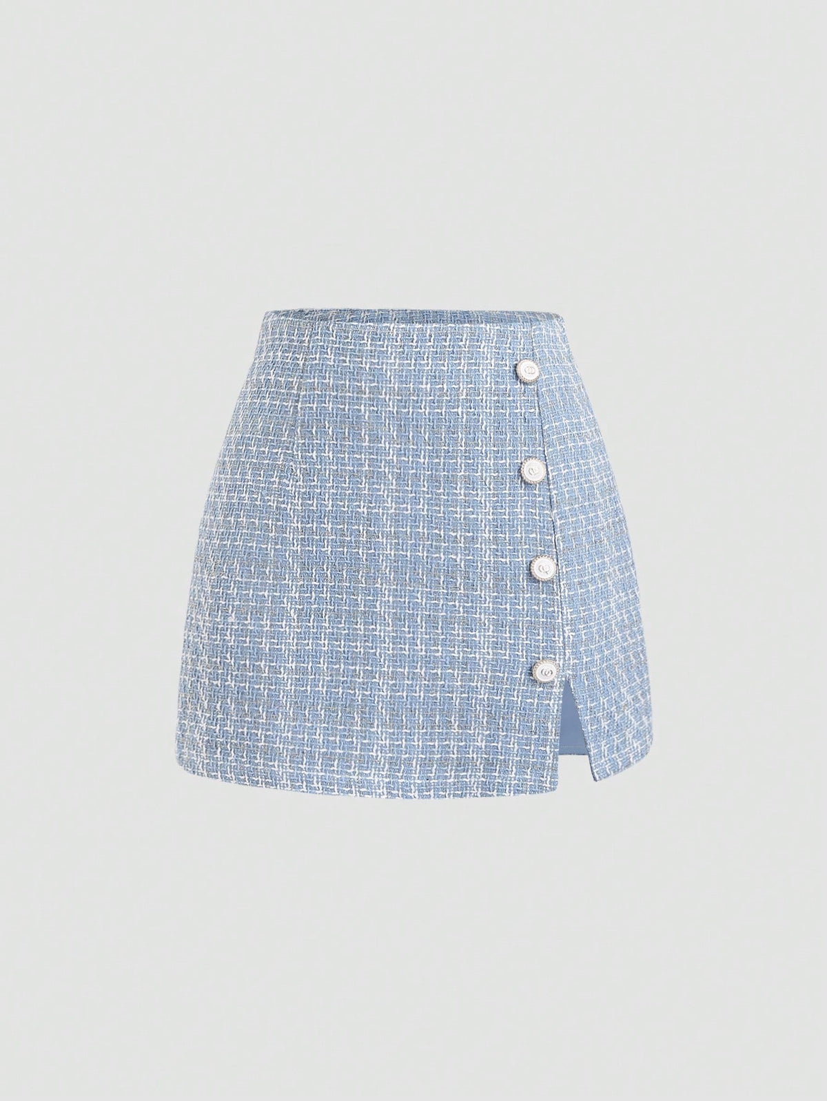 Sweetra Women's Fashion Versatile Pink Tweed High Waist A-Line Mini Skirt With Decorative Buttons