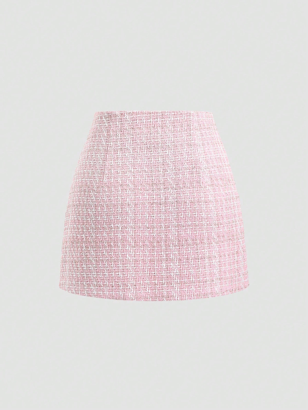 Sweetra Women's Fashion Versatile Pink Tweed High Waist A-Line Mini Skirt With Decorative Buttons