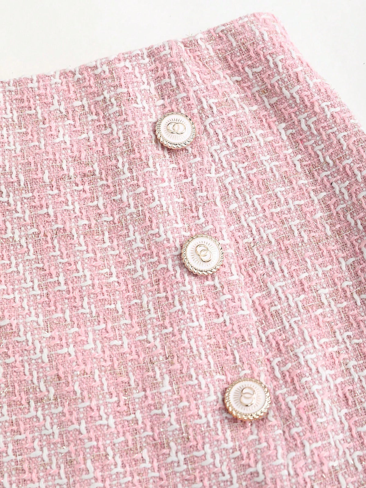 Sweetra Women's Fashion Versatile Pink Tweed High Waist A-Line Mini Skirt With Decorative Buttons