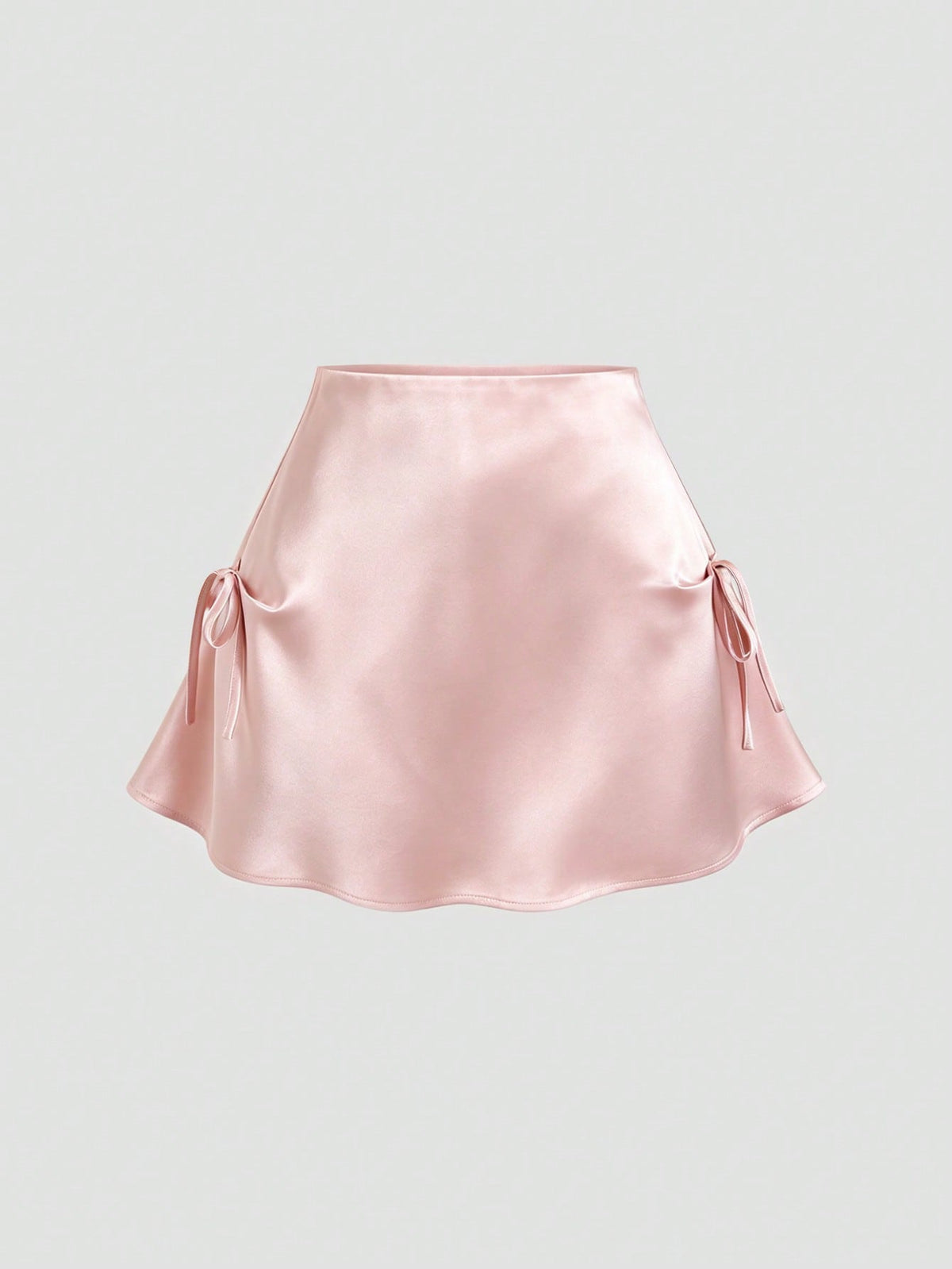 Sweetra Women's Pink Skirt, Satin Fabric, Bow Decor On Both Sides, Umbrella Hem With Zipper Closure