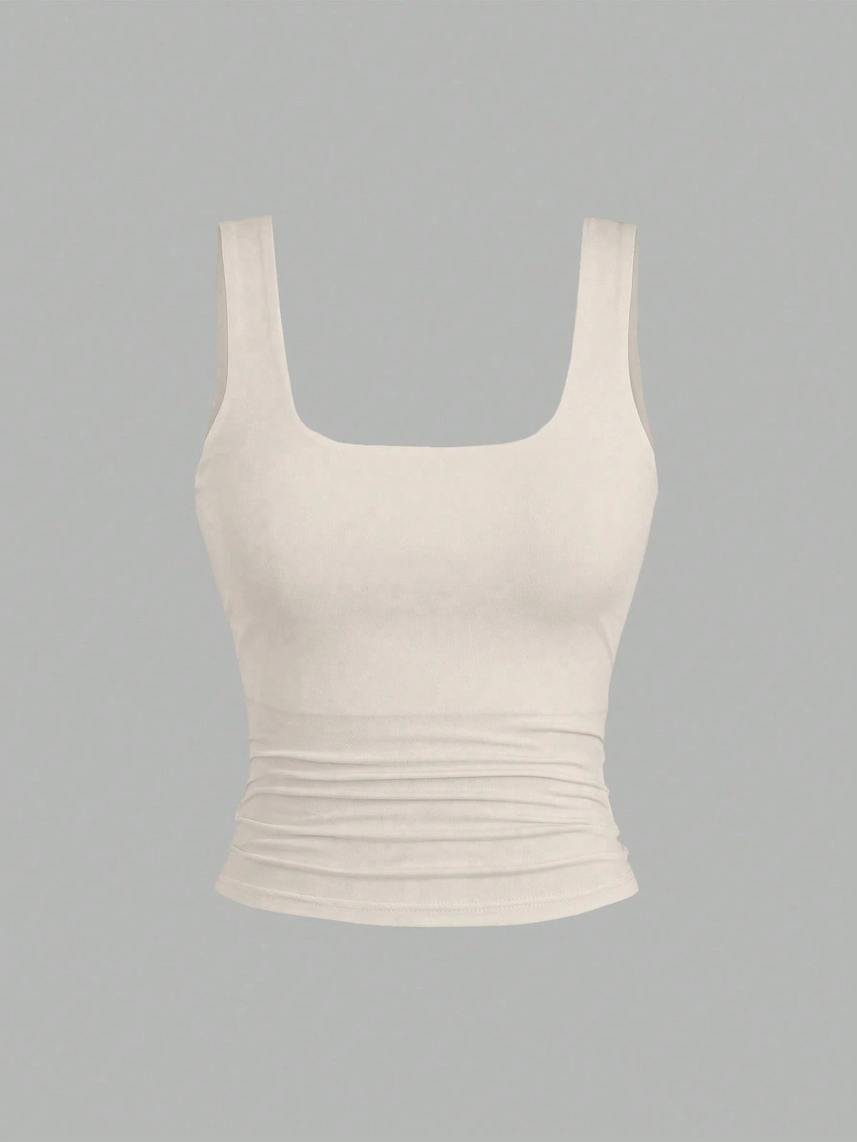Sweetra Women Square Neck Pleated Fitted Tank Top