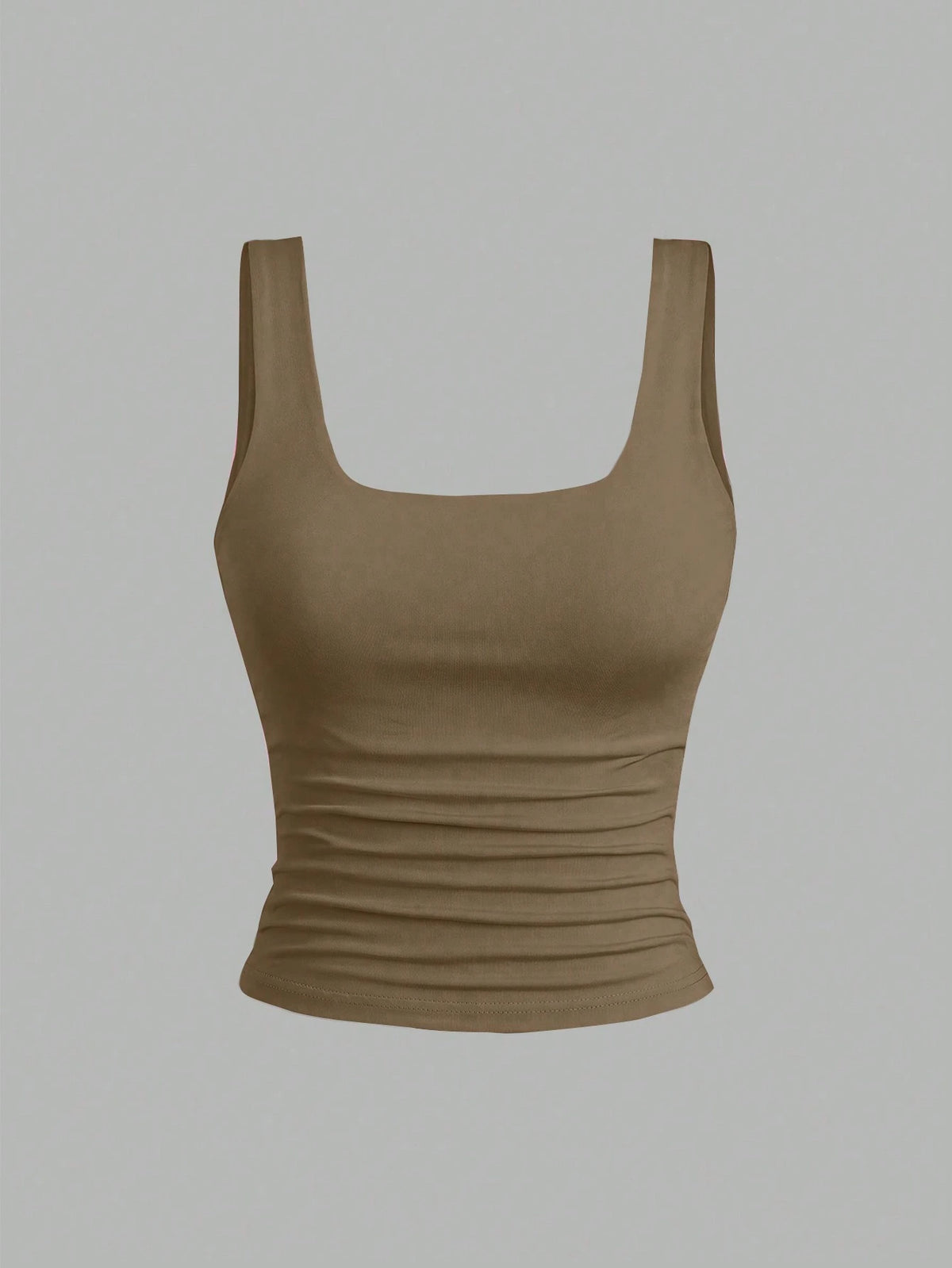 Sweetra Women Square Neck Pleated Fitted Tank Top