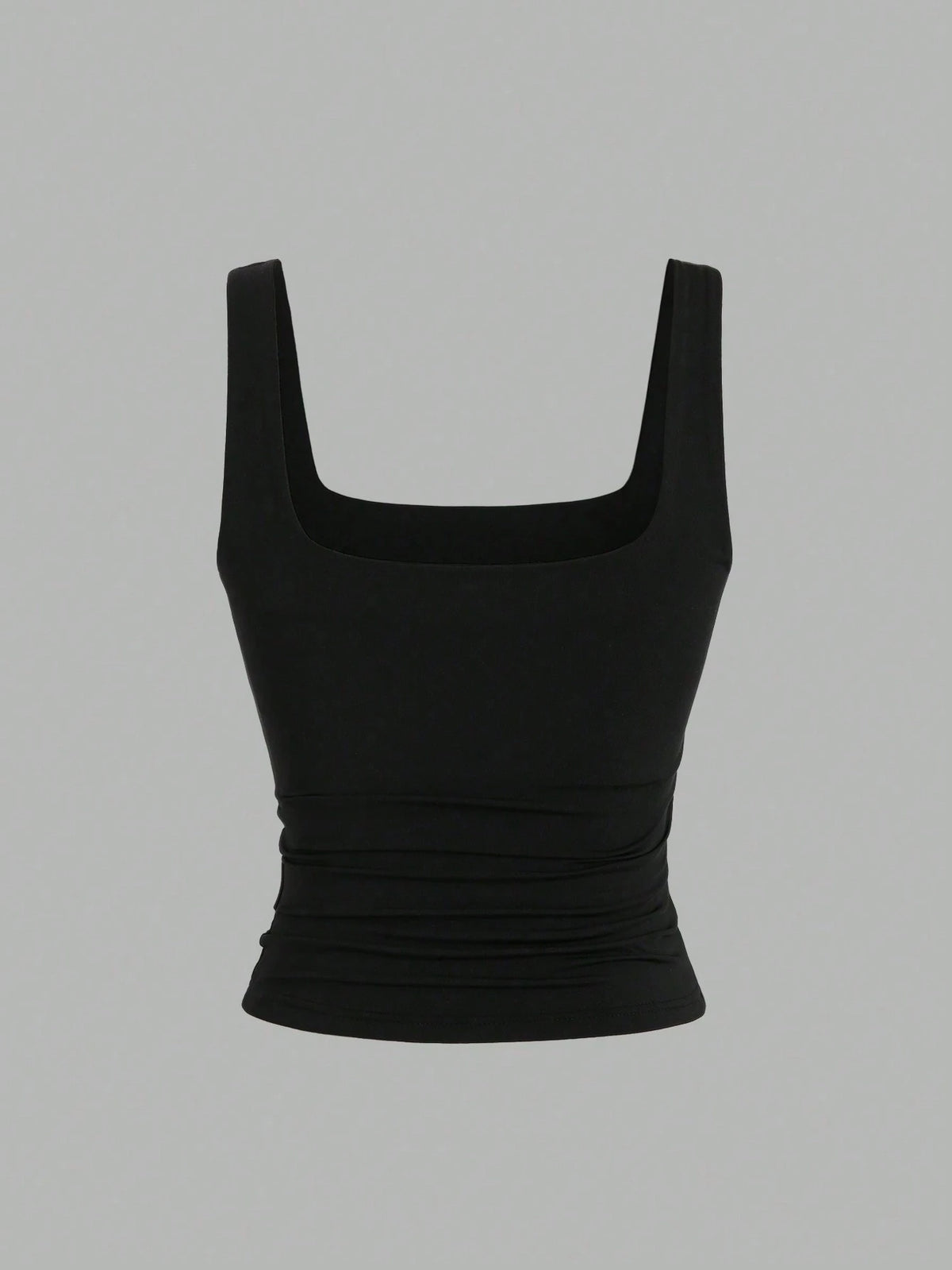 Sweetra Women Square Neck Pleated Fitted Tank Top